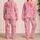 Bubblegum Pink Wave Motifs for Cozy Home Nights and Giftable Women's Lounge Style Satin Pajamas Set - 2