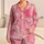 Bubblegum Pink Wave Motifs for Cozy Home Nights and Giftable Women's Lounge Style Satin Pajamas Set - 1