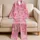 Bubblegum Pink Wave Motifs for Cozy Home Nights and Giftable Women's Lounge Style Satin Pajamas Set - 5