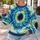 Seafoam Blue Bullseye Motif for Spring Outings and Relaxed Everyday Wear All-over Print Knitted Sweater - 5