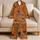 Burnt Orange Zebra and Palm Leaf Motifs for Cozy Nighttime Lounging, Safari Fans Satin Pajamas Set - 5