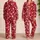 Red Beaded Vine and White Daisy Motifs for Cozy Evenings and Relaxed Homewear Satin Pajamas Set - 2
