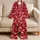 Red Beaded Vine and White Daisy Motifs for Cozy Evenings and Relaxed Homewear Satin Pajamas Set - 5