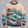 Teal Ocean Waves And Cherry Blossoms For Relaxed Coastal Everyday Style All-over Print Knitted Sweater - 2