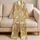 Golden Feather Sparkle Motif for Glamorous Lounging and Relaxed Evenings Satin Pajamas Set - 5