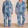 Dusty Slate Blue Tie Dye Coastal Lounge Mood For Cozy Nights At Home Women Gift Idea Satin Pajamas Set - 2