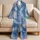Dusty Slate Blue Tie Dye Coastal Lounge Mood For Cozy Nights At Home Women Gift Idea Satin Pajamas Set - 5
