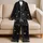 Charcoal Starry Night Cozy Gift for Women Who Love Vintage Lounge Comfort At Home Satin Pajamas Set - 5