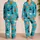 Turquoise Cartoon Cat Parade Sleepwear for Cozy Nights and Lounging at Home for Women Satin Pajamas Set - 2