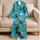 Turquoise Cartoon Cat Parade Sleepwear for Cozy Nights and Lounging at Home for Women Satin Pajamas Set - 5