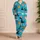 Turquoise Cartoon Cat Parade Sleepwear for Cozy Nights and Lounging at Home for Women Satin Pajamas Set - 4