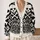 Black White Skull Crossbones Geometric Motif for Halloween and Streetwear Style All-over Print Knitted Cardigan - 2