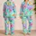 Turquoise Aqua Ombre Splash Loungewear For Summer Vacations And Gift Giving Women Satin Pajamas Set - 2