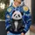 Starry Sky Panda Beneath Golden Cosmic Whirls for Relaxed Weekend Outdoor Adventures All-over Print Hoodie (Lightweight) - 5