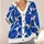 Cobalt Blue Floral Layering Style for Spring Autumn Women Everyday Casual Wardrobe All-over Print Knitted Cardigan - 4