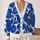 Cobalt Blue Floral Layering Style for Spring Autumn Women Everyday Casual Wardrobe All-over Print Knitted Cardigan - 2