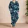Navy Hibiscus Blooms For Tropical Resort Nights And Coastal Vacations Women Outfit Satin Pajamas Set - 4