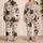 Taupe Beige Daisy Blooms Resort Lounge Sleepwear for Summer Getaways and Cozy Evenings Satin Pajamas Set - 2