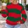 Crimson And Forest Green Wide Stripes For Bold Casual Everyday Style All-over Print Knitted Sweater - 5
