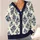 Navy Folk Floral Motifs For Cozy Autumn Layering And Everyday Women's Boho Style All-over Print Knitted Cardigan - 4