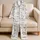 Black And White Dinosaur Doodle Loungewear For Cozy Nights, Relaxed Weekends, Women Satin Pajamas Set - 5