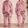 Blush Pink Gothic Cross Chain Sleepwear for Cozy Nights, Alt Style Women Fans Satin Pajamas Set - 2