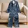 Blue Gray Abstract Oil Wash Lounge Style For Modern Minimalists And Art Lovers At Home Satin Pajamas Set - 5
