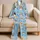 Cat Face Medallions on Light Blue Cozy Sleepwear for Cat Lovers and Relaxed Evenings Satin Pajamas Set - 5
