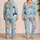Cat Face Medallions on Light Blue Cozy Sleepwear for Cat Lovers and Relaxed Evenings Satin Pajamas Set - 2