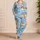 Cat Face Medallions on Light Blue Cozy Sleepwear for Cat Lovers and Relaxed Evenings Satin Pajamas Set - 4