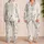 Butterfly Sketch Evening Set For Cozy Nights And Gift Giving In Soft Ivory Tones Satin Pajamas Set - 2