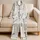 Butterfly Sketch Evening Set For Cozy Nights And Gift Giving In Soft Ivory Tones Satin Pajamas Set - 5