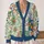Patchwork Citrus Florals for Beach Days and Casual Layering, Women's Bohemian Style All-over Print Knitted Cardigan - 2