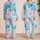 Pastel Tropical Palm Leaf Loungewear For Summer Beach Getaways For Women Vacation Satin Pajamas Set - 2
