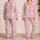 Blush Pink Geometric Diamond Motif For Relaxed Evenings, Travel Days, And Gifting Satin Pajamas Set - 2