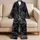 Moody Charcoal Vortex For Cozy Nights, Lounge Days, And Relaxed Home Style For Adults Satin Pajamas Set - 5