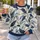 Navy Blue and Ivory Botanical Leaves for Refined Everyday Autumn Style All-over Print Knitted Sweater - 5