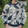 Navy Blue and Ivory Botanical Leaves for Refined Everyday Autumn Style All-over Print Knitted Sweater - 6