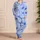 Blue Watercolor Floral Gift For Spring Nights, Soft Cozy Home Style For Her Satin Pajamas Set - 4