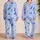 Blue Watercolor Floral Gift For Spring Nights, Soft Cozy Home Style For Her Satin Pajamas Set - 2