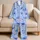 Blue Watercolor Floral Gift For Spring Nights, Soft Cozy Home Style For Her Satin Pajamas Set - 5