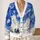 Blue Ocean Swirls and Golden Orbs for Easy Resort Layering Women's Coastal Style All-over Print Knitted Cardigan - 2
