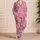 Dusty Rose Peacock Feather Elegance for Lounging, Relaxing, and Cozy Evenings at Home Satin Pajamas Set - 4