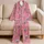 Dusty Rose Peacock Feather Elegance for Lounging, Relaxing, and Cozy Evenings at Home Satin Pajamas Set - 5