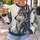 Silver Gray Wolf and Blue Feathers for Nature Lovers and Woodland Adventures All-over Print Knitted Sweater - 5