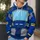 Retro mechanical-character costume surface with a blue body Cyan Chest Screen Yellow Bars and gray segmented panels. All-over Print Hoodie (Lightweight) - 5