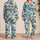 Blue Tropical Leaves and Yellow Blooms for Sunny Getaways and Relaxed Weekends Satin Pajamas Set - 2