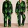 Emerald Green Flame Motifs for Bold Summer Beachside Relaxation and Coastal Getaways Satin Pajamas Set - 2