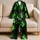 Emerald Green Flame Motifs for Bold Summer Beachside Relaxation and Coastal Getaways Satin Pajamas Set - 5
