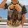Geometric Cavalry Rider and Bison at Sunset for Outdoor Trips and History Gatherings All-over Print Unisex T-shirt - 2